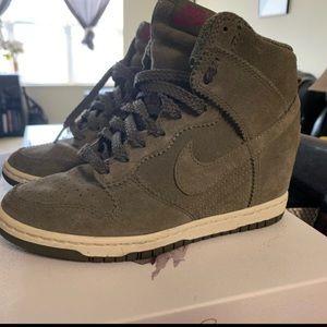 Nike Dunk Sky Hi Olive Green Suede Sneaker Wedge Women's